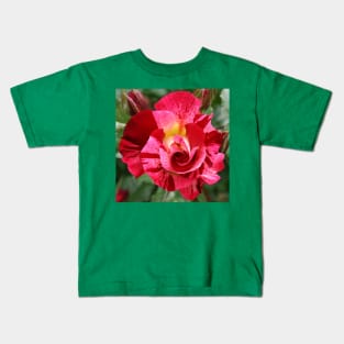 Pink Rose Blossom with green Leaves Kids T-Shirt